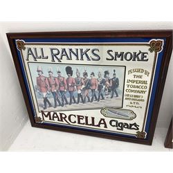 Four advertising mirrors, comprising of Southern Comfort, All Ranks smoke Marcella Cigars, Coca-Cola and Player's Navy Cut, largest example H70cm, L60.5cm