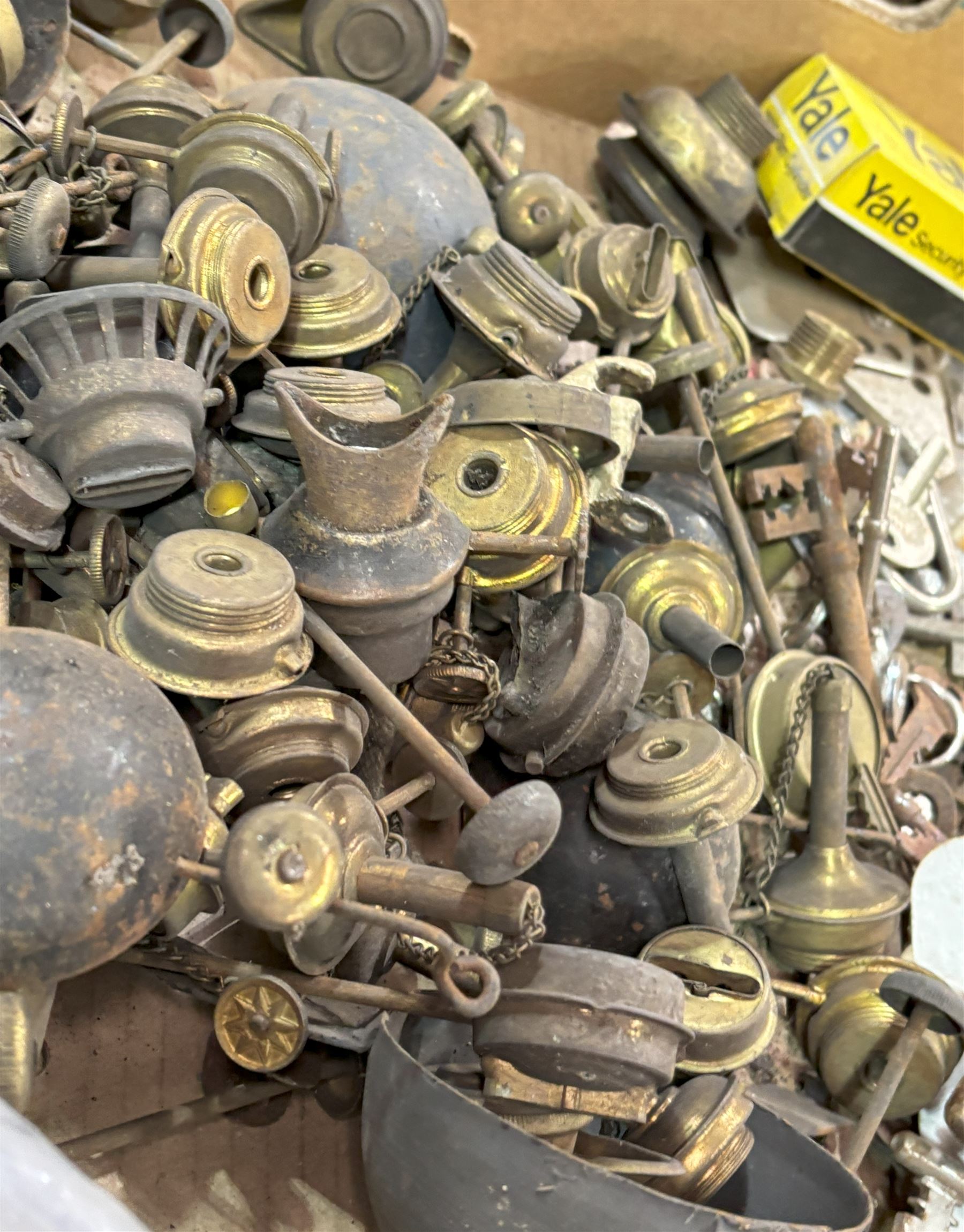 Four boxes of assorted hardware and tools, including a collection of hammers, locks, keys etc.  - COLLECTION BY APPOINTMENT FROM: The White House, Thirsk Road, Easingwold, York, YO61 3NF - CALL 01723 507111 TO ARRANGE