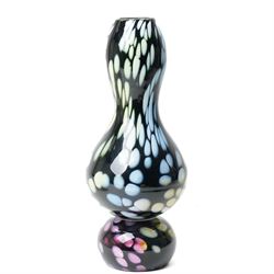 Ludvig Lofgren for Kosta Boda vase, decorated with mottled detail in purples and greens, upon a black ground, signed beneath, H46cm