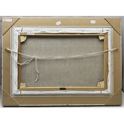 Edward Hersey (British 1948-): Chickens Feeding in Farmyard Ruins, oil on canvas signed 39cm x 59cm