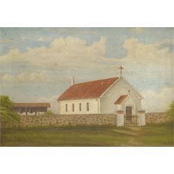 EHS (Primitive 19th/20th century): Rural Chapel, oil on canvas signed with initials and dated 1912, possibly American, 25cm x 35cm