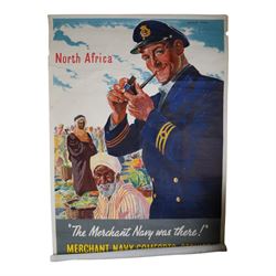 Two WWII British Merchant Navy Comforts Service posters 'If this man .... does not keep his eyes skinned you may loose 6,000 tons of sugar ...', and 'The Merchant Navy was There' printed by McCorquodale & Co Ltd London