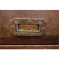  19th century mahogany chest, hinged lid with recessed campaign handles, oak lined, W108cm, H83cm, D68cm  
