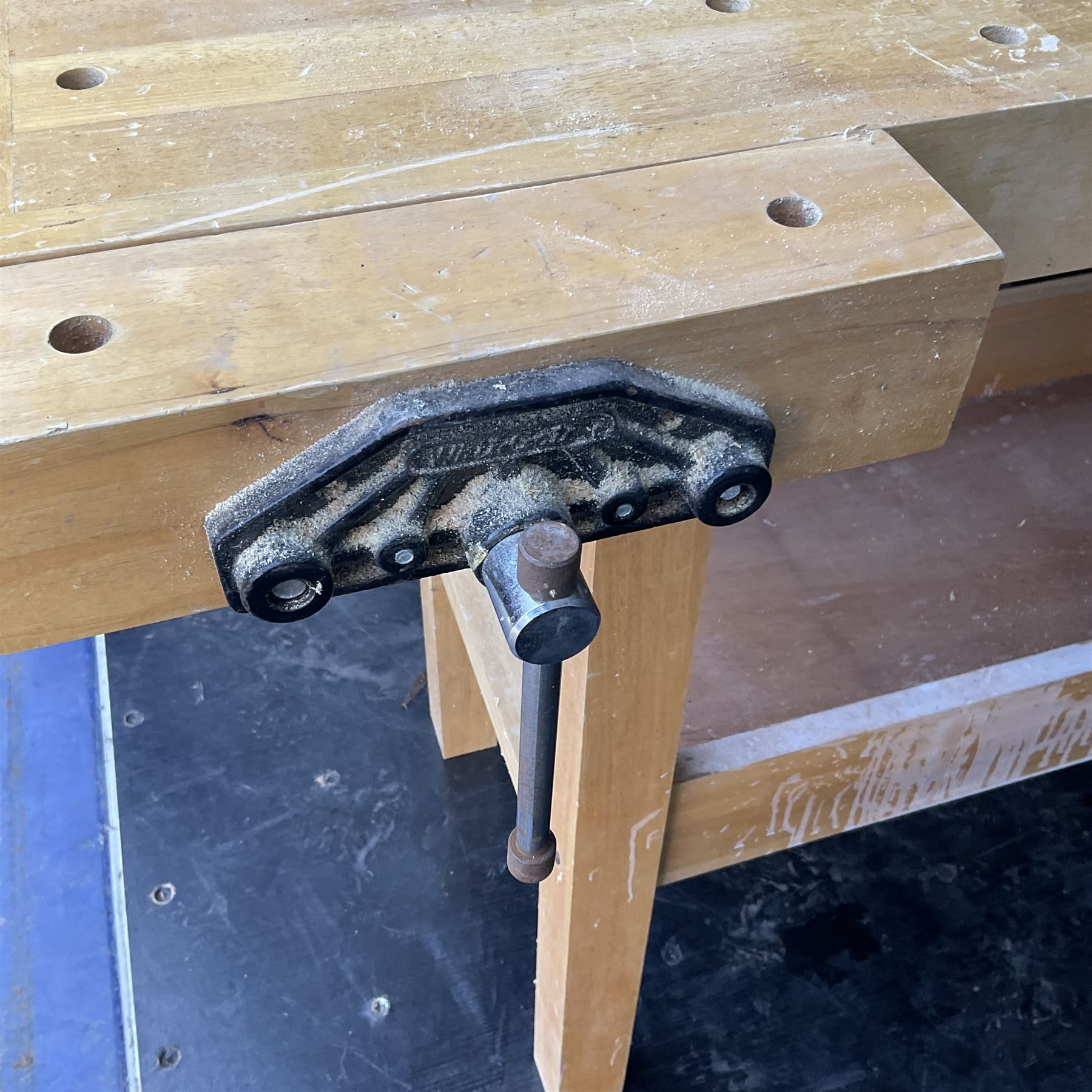 Whitegate wooden work bench with two vices and a drawer  - THIS LOT IS TO BE COLLECTED BY APPOINTMENT FROM DUGGLEBY STORAGE, GREAT HILL, EASTFIELD, SCARBOROUGH, YO11 3TX