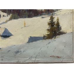Ján Grotkovský (Czechoslovakian 1902-1961): Tatra Mountain Range, oil on canvas signed, indistinctly inscribed verso 55cm x 70cm (unframed)