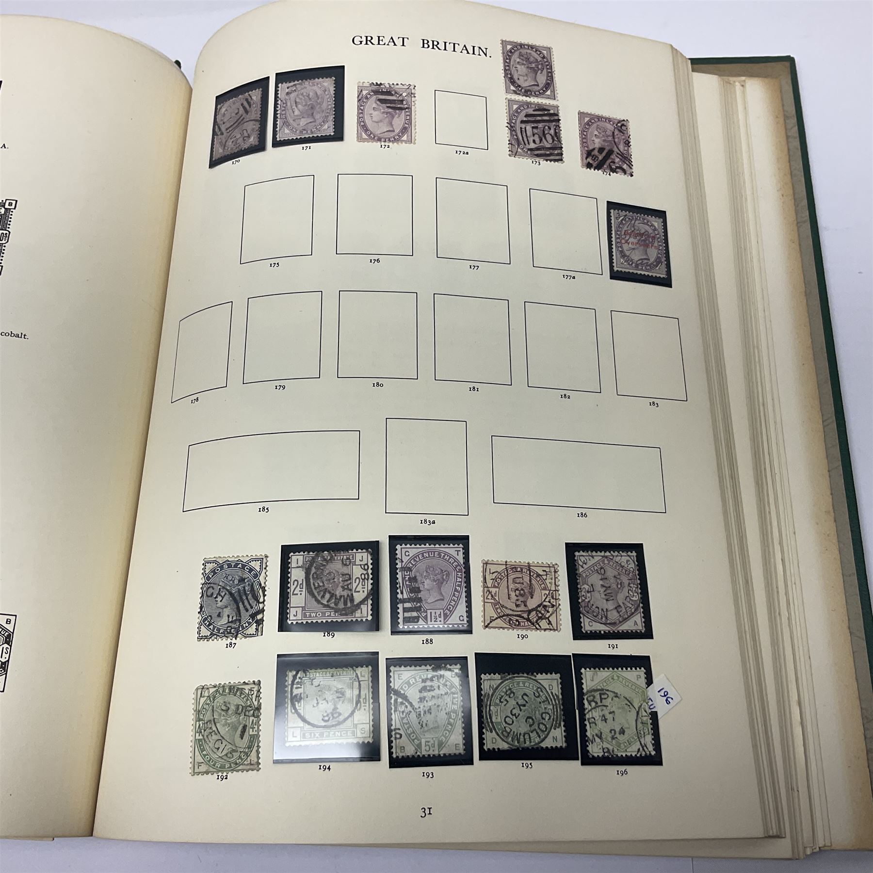 Great British Queen Victoria and later stamps, including perf penny reds, half penny 'bantam', King George V half crown seahorse, Queen Elizabeth II pre-decimal issues etc, housed in a green 'Windsor Album'
