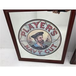 Four advertising mirrors, comprising of Southern Comfort, All Ranks smoke Marcella Cigars, Coca-Cola and Player's Navy Cut, largest example H70cm, L60.5cm