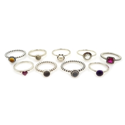  Nine stone set silver Pandora rings, all stamped 925 ALE   
