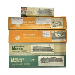 ‘00’ gauge - five model railway locomotive building kits comprising two Milholme Models ‘Goldcast’ series; L. & Y. 4-6-4T Baltic Tank and LMS ‘Patriot’ Class 5XP 4-6-0 locomotive; one Nu-Cast LMS (Ex L. & Y.) Small Boilered 0-8-0 Goods Engine, GEM LNER J83 Class 0-6-0T (NBR Class D) and one further GEM part-kit in Nu-Cast box