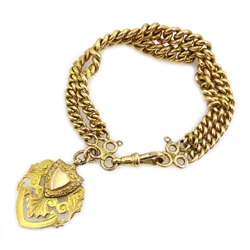  Victorian gold tapering double curb link chain bracelet with clip by Charles Daniel Broughton, each link stamped 9.375 with 9ct gold medallion by Constantine & Floyd, Birmingham 1907  