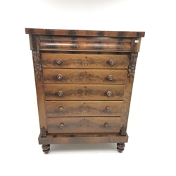 Large Victorian mahogany Scotch chest, single frieze drawer above six graduating drawers, turned supports, W125cm, H169cm, D57cm