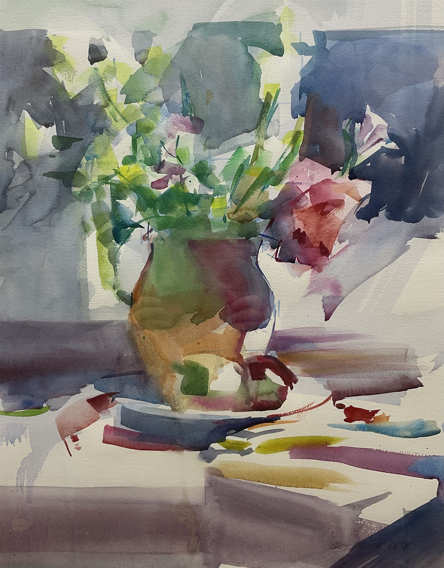 Roy Freer (British 1938-): 'Brown Jug/Wild Bunch', watercolour signed and dated '88, titled verso 57cm x 46cm 