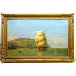  Circle of Henry Redmore (British 1820-1887): Sailing Ship at Anchor off Dover, oil on canvas unsigned 75cm x 126cm  