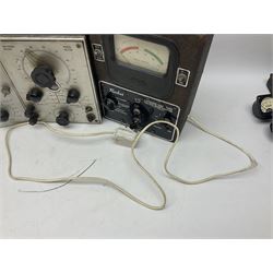 Collection of electrical testing equipment, to include The Automatic Coil Winder & Electrical Equipment Company Ltd Universal Avometer and Universal Avominor, Ross RE-177M ohm meter, British Physical Laboratories Universal Bridge model RS700, Weston Electrical Instrument Co model E665, RF Signal Generator Model RS600, Radar Cathode Ray Tube Tester Reactivator, etc