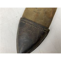 US Model 1910/17  Machine Gunners Bolo knife, the 26.5cm curving steel blade marked 'US MOD 1917 PLUME PHILA 1918'; in webbing covered steel scabbard with leather chape marked 'Brauer Bros 1918' L40.5cm overall (with photocopy of modern reference material)