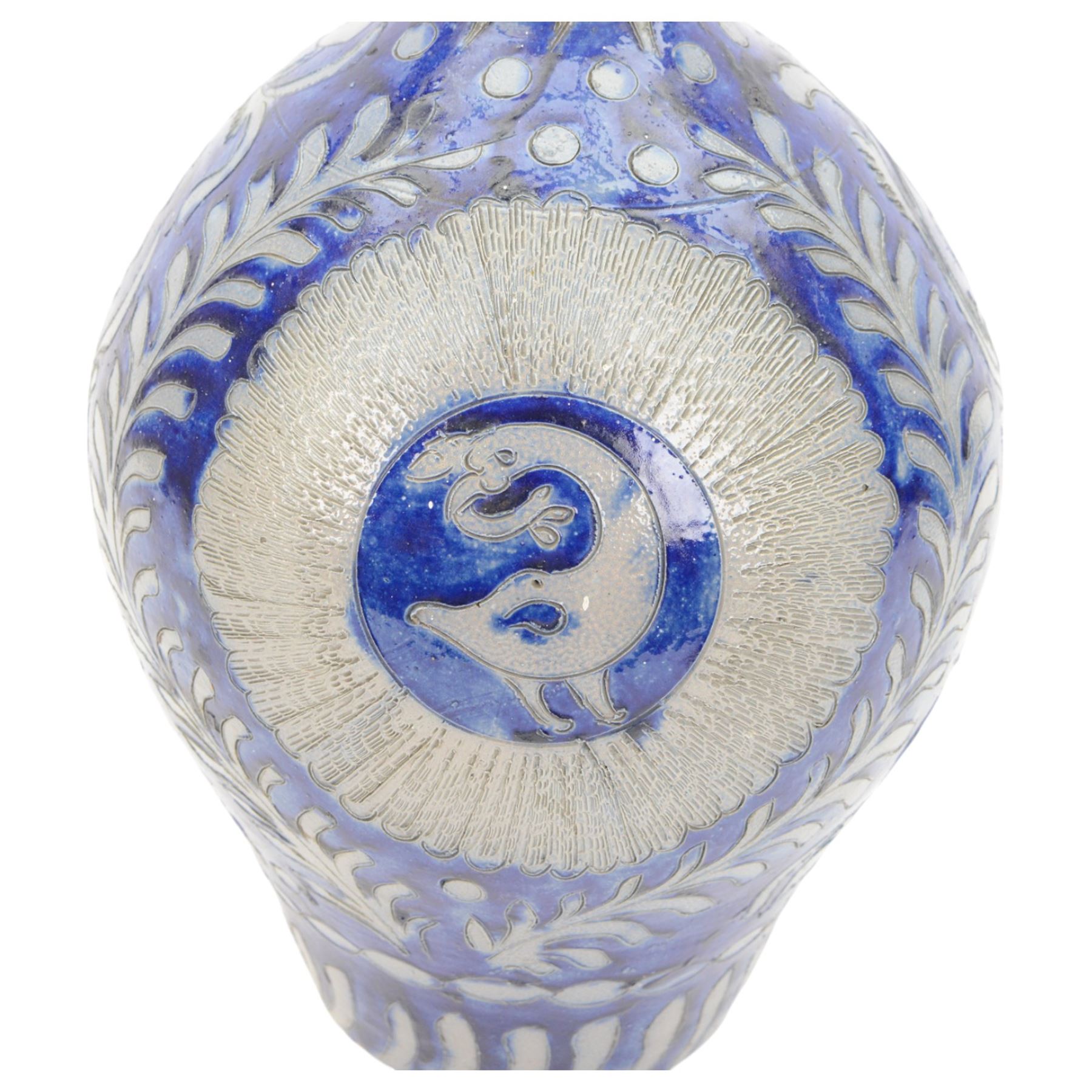 19th century German salt glazed flagon, decorated with foliage and floral sprigs, H36cm