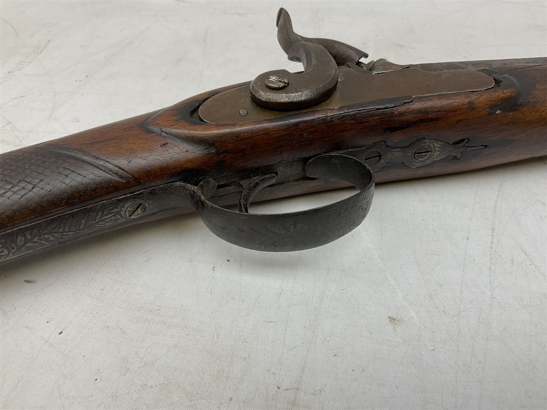 Composed decorative percussion action sporting gun, the 79cm barrel with ramrod under and Indian style studded stock L124cm overall