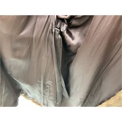 Brown mid length musquash fur coat by National Fur Company together with white rabbit cape