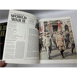 Three boxes of books, periodicals and DVDs of military interest with particular emphasis on WW2 including The History of World War Two in thirty original parts by Orbis, The D-Day Experience by Richard Holmes, The World War Two Databook, The World at War, Special Forces etc