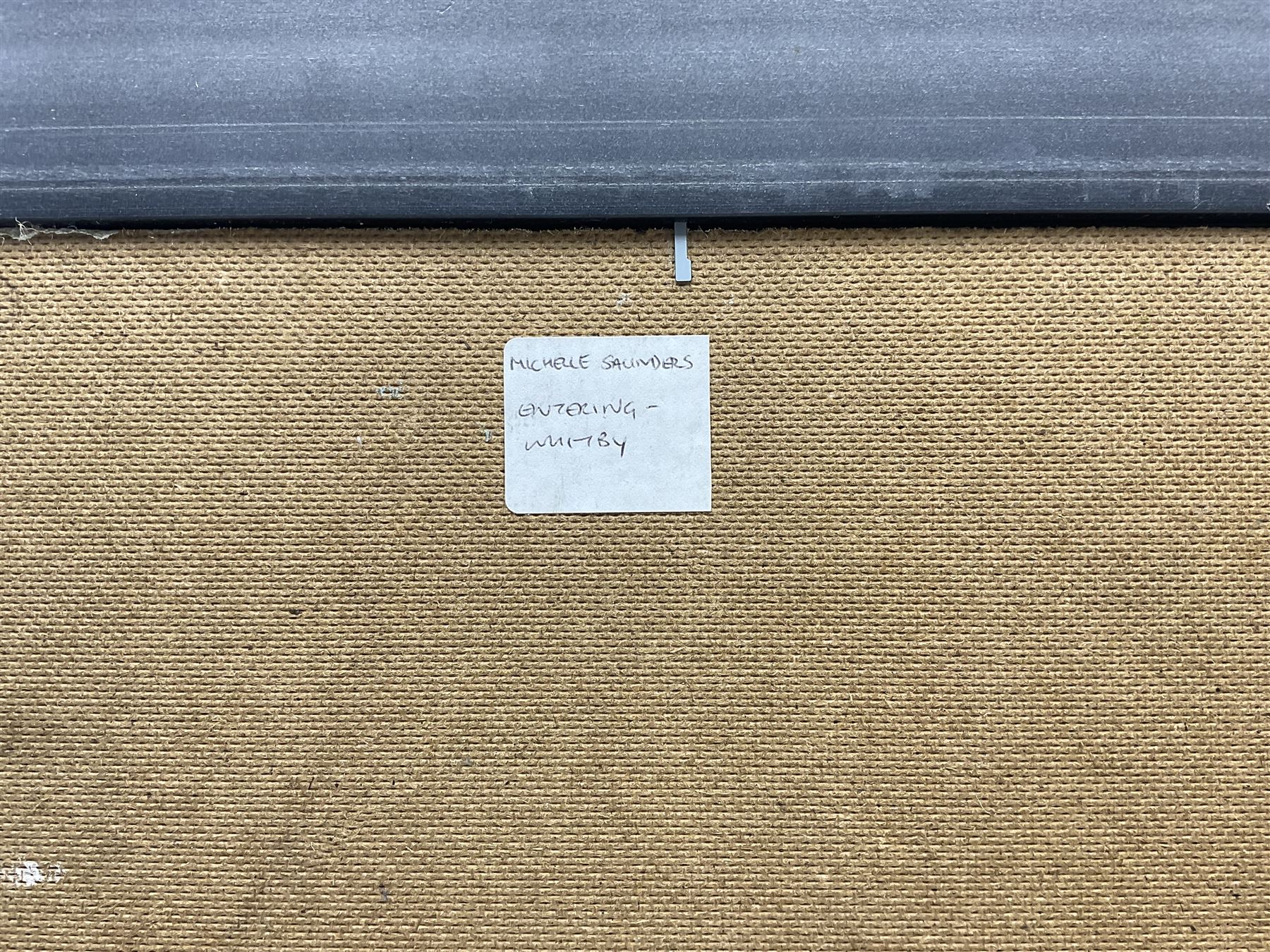 Michelle Saunders (British 1963-): 'Entering Whitby', oil on board signed, titled verso 19cm x 29cm