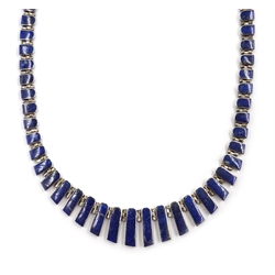  Silver graduating lapis lazuli necklace, hallmarked  