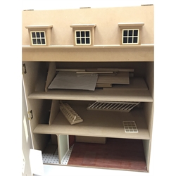  Regency style three storey Doll's House, with wall paper, stairs, skirting, H87cm x W68cm MAO0303  