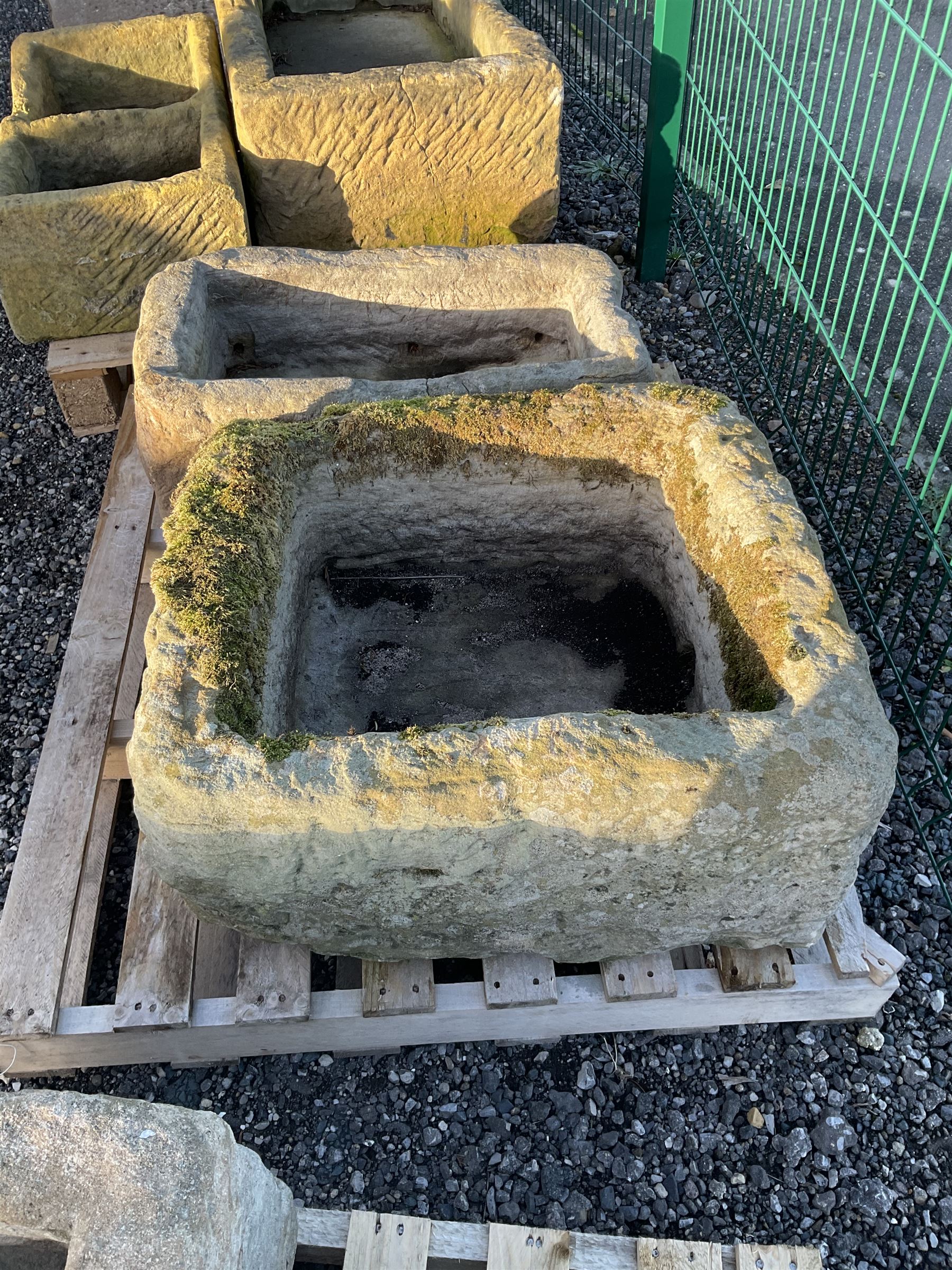 19th century square stone trough, weathered - THIS LOT IS TO BE COLLECTED BY APPOINTMENT FROM DUGGLEBY STORAGE, GREAT HILL, EASTFIELD, SCARBOROUGH, YO11 3TX
