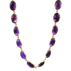  9ct gold polished oval amethyst link necklace  
