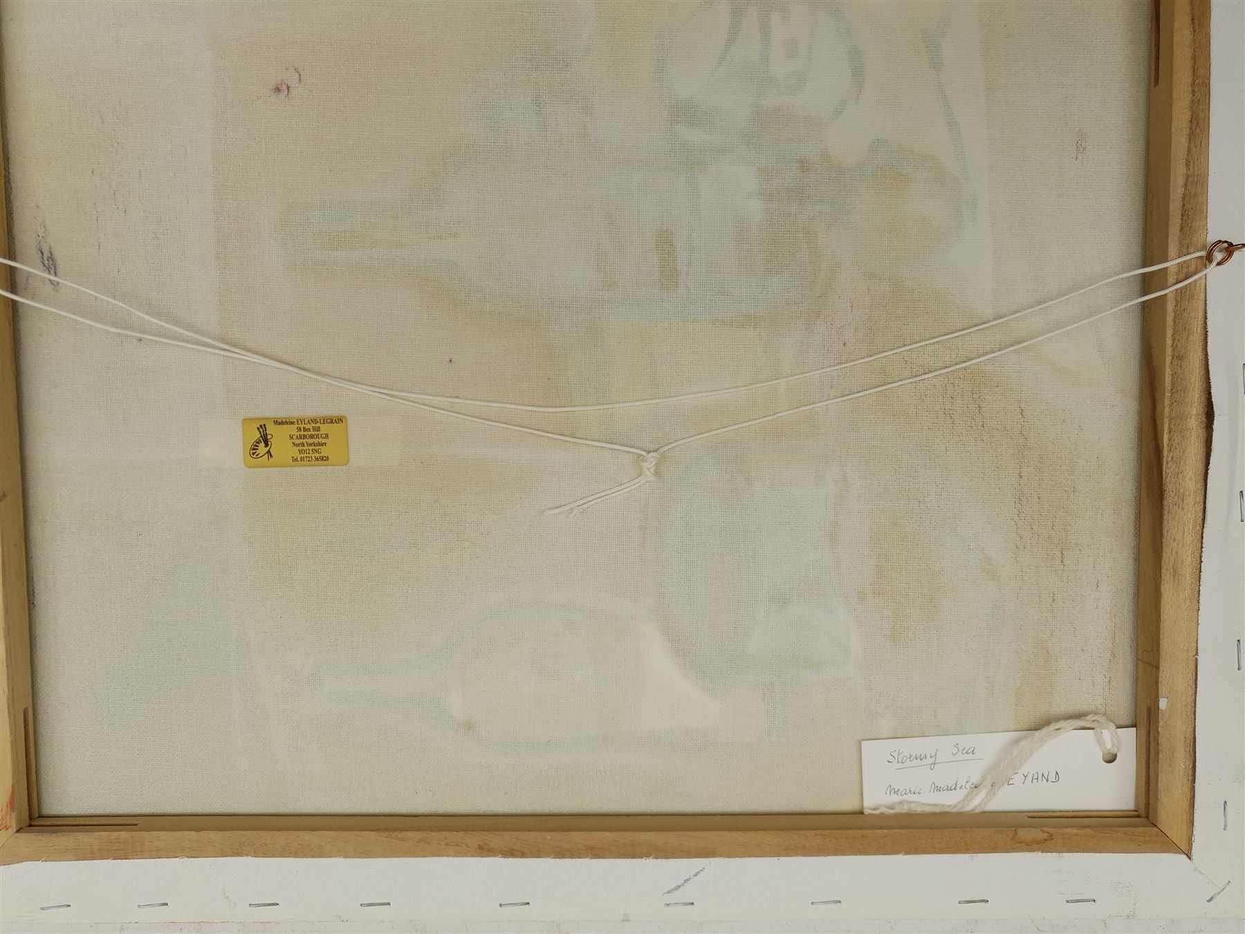 Madeleine Eyland (Belgian/British 1930-2021): 'Stormy Sea', acrylic on canvas unsigned, artist's studio label verso 39cm x 50cm (unframed) 
Provenance: artist's studio collection. Marie-Madeleine Eyland (neé Legrain) was born in 1930 at Floriffoux, Belgium; she lived most of her life in Scarborough working as a nurse and an artist.