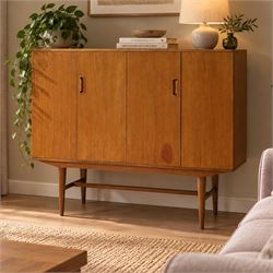 Alfred Cox - mid-20th century teak cabinet, rectangular top over two bifold doors with ins...