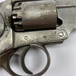 19th century English Kerr's Patent five-shot 54-bore side hammer percussion cap revolver, the 14cm octagonal barrel indistinctly marked to the top 'London Armoury', engraved 'Kerr's Patent 624' on the right frame beneath the cylinder, chequered walnut stock 30cm overall