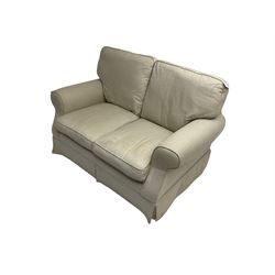 Duresta - traditional shape two seat sofa upholstered in beige linen fabric 