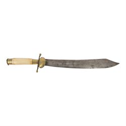 Hunting dagger, with L32cm engraved single edged blade, with a brass deer's foot cross piece with shell guard and horn grip, in a brass mounted scabbard, together with two other daggers