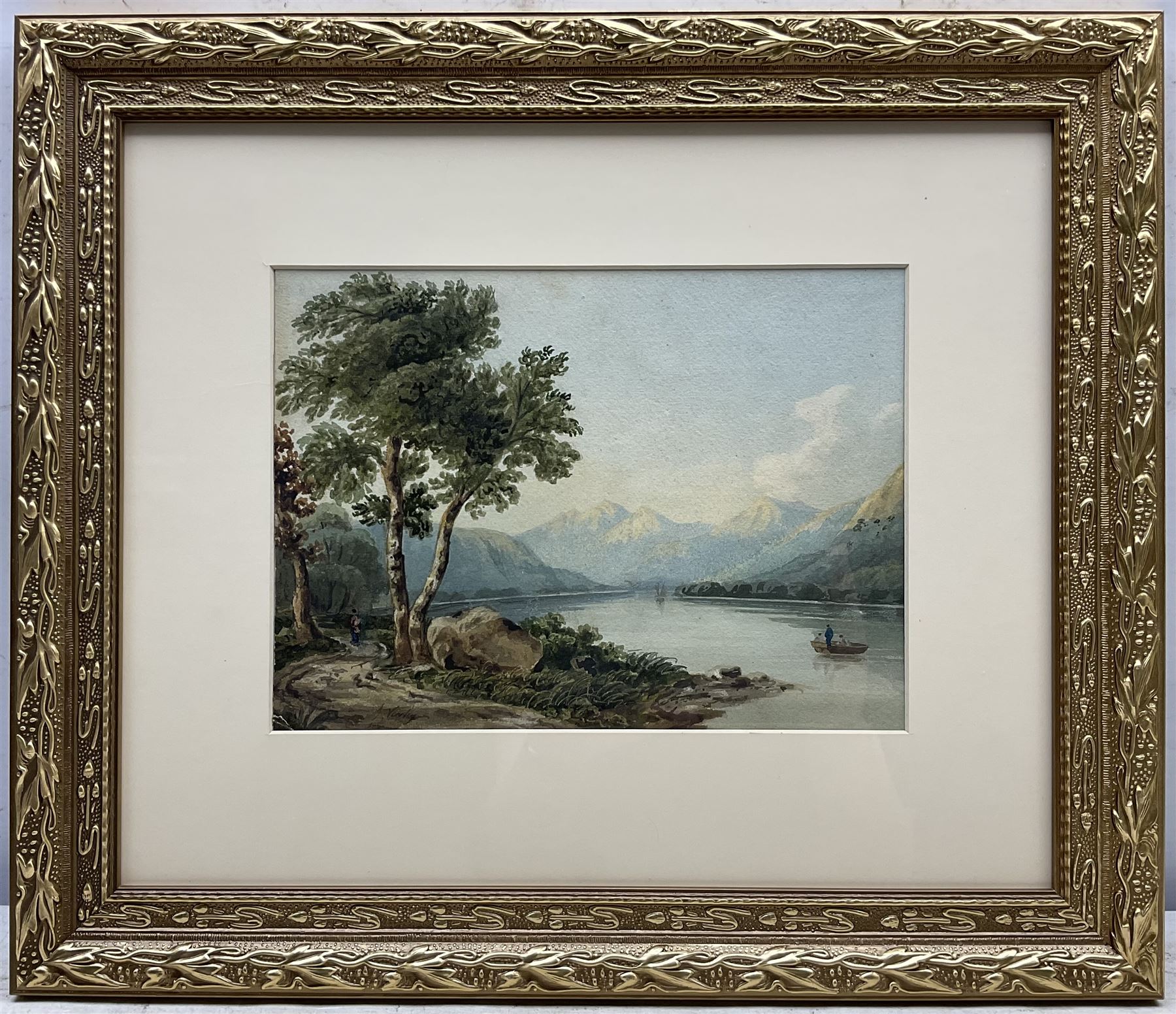 John Varley (British 1778-1842): Rowing Boat on a Scottish Lake, watercolour signed 20cm x 27cm