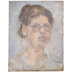 Florence Adelina Hess (Staithes Group 1891-1974): View of a Town and Portrait of a Lady - Believed to be a Self Portrait, two oils on panel unsigned, 22cm x 27cm and 21cm x 27cm (2) 
Provenance: from the collection of Doris Bilbrough (née Sykes), cook to the Hess household in the 1930s, thence by descent through the family.