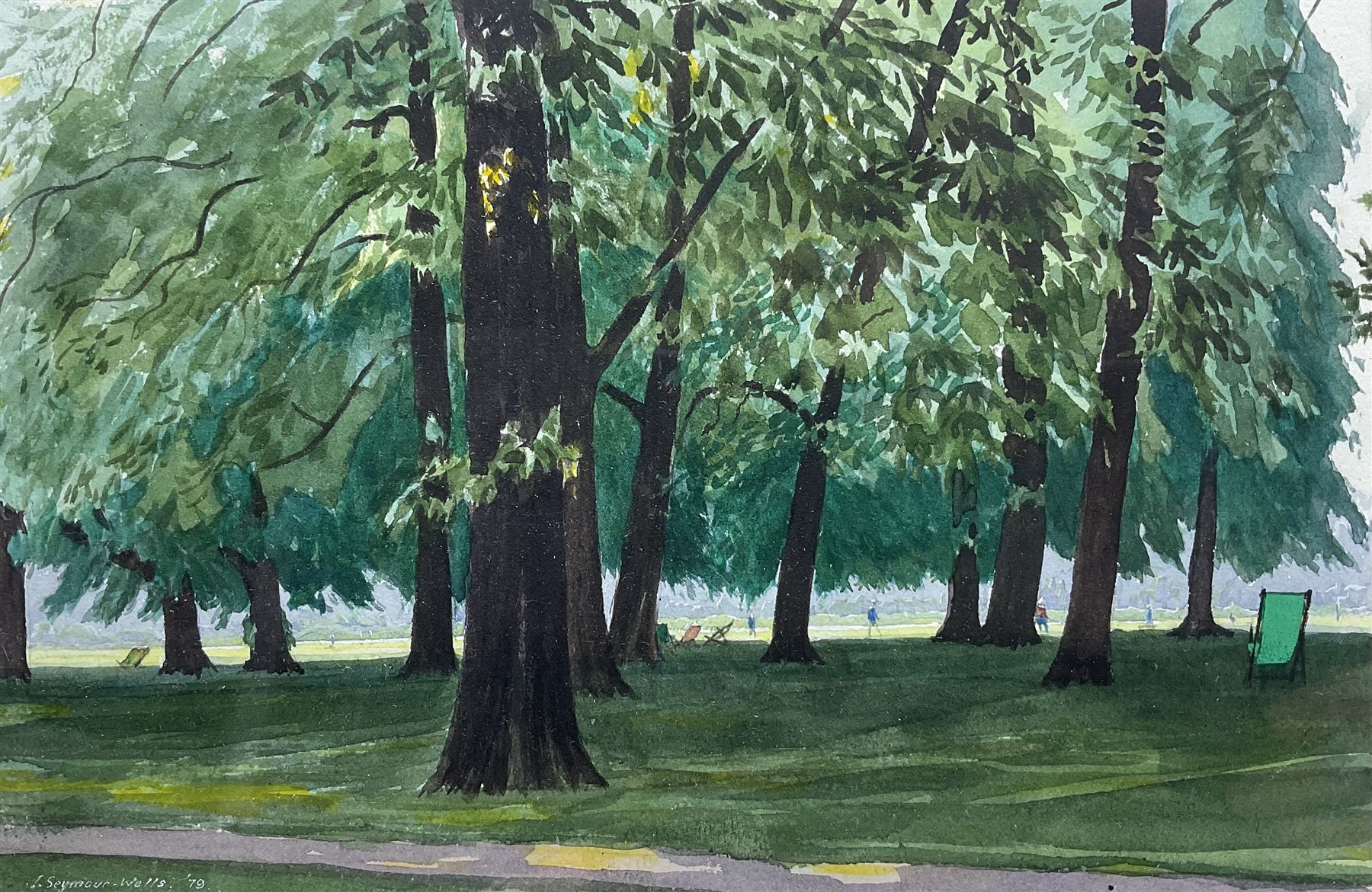 Ian Seymour Wells (British 1937-): 'Kensington Gardens', watercolour signed and dated '79, titled verso 16cm x 24cm
