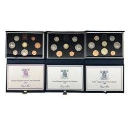 Nine The Royal Mint United Kingdom proof coin collections, dated 1983, 1984, 1985, 1986, 1987, 1988, 1989, 1990 all cased, with certificates and 1991 cased no certificate

