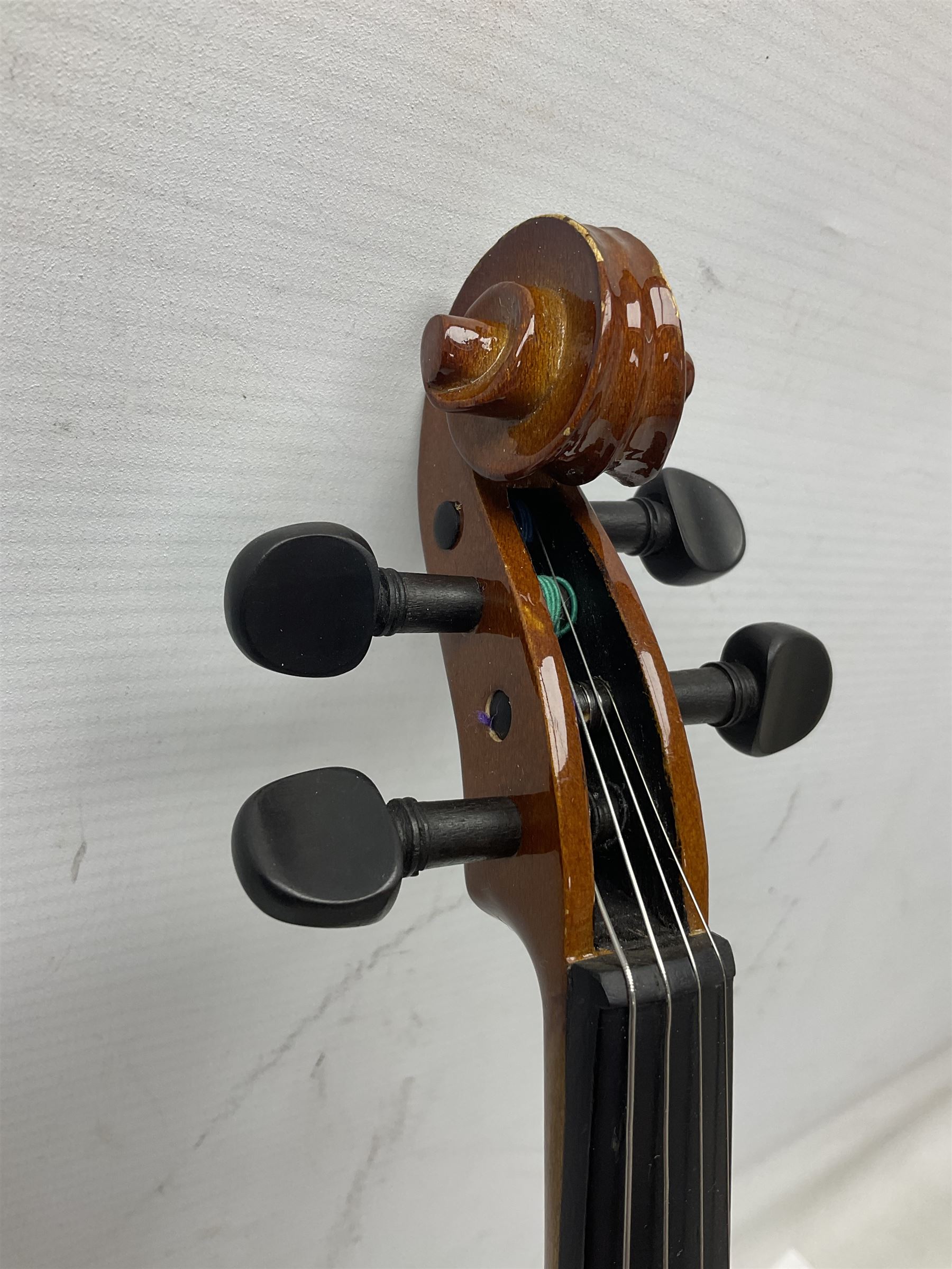 Three Stentor Student violins - three-quarter size with 33cm two-piece back; and two quarter size each with 28cm two-piece back; each in carrying case with bow (3)