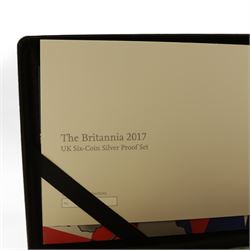 The Royal Mint United Kingdom 2017 silver proof Britannia six-coin set, cased with certificate