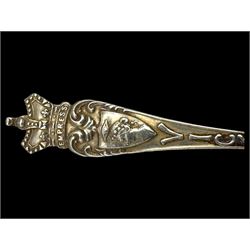 Three silver decanter labels and a collection of silver and silver plated cutlery