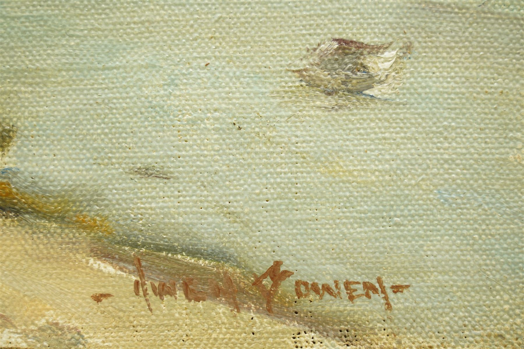 Owen Bowen (Staithes Group 1873-1967): Coastal Scene with Figures, oil on board signed 31cm x 40cm