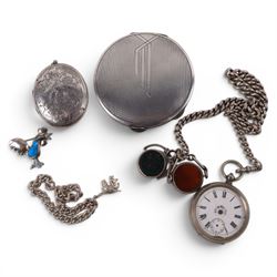 Art Deco silver cased compact mirror, hallmarked W I Broadway & Co, Birmingham 1934, toget...