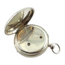 Victorian silver open face face key wound chronograph pocket watch by A. Lockhart, Whitehaven, No. 58660, white enamel dial with Roman numerals, outer seconds track numbered 25-300, case makers mark L A, London 1886