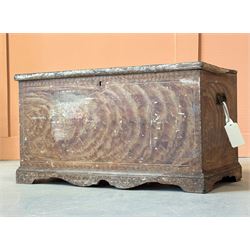 Victorian scumbled pine blanket box, with carry handle to each end and candle tray inside,...