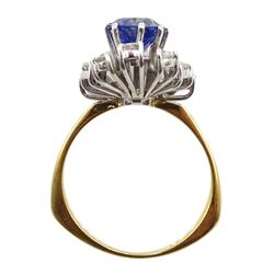18ct gold round sapphire and diamond cluster ring, sapphire approx 1.00 carat