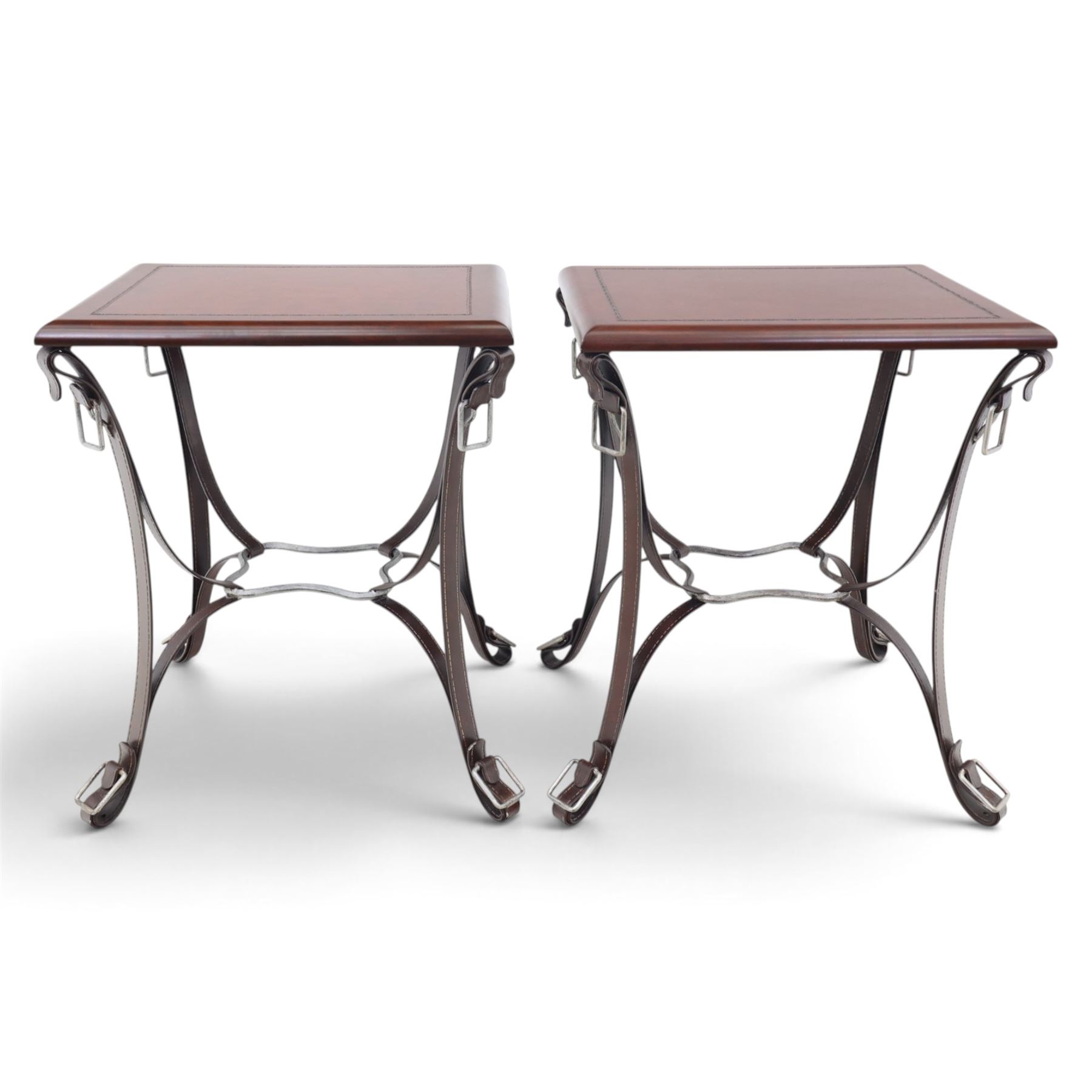 And So To Bed - pair of 'Handel' bedside or lamp tables, faux leather metal supports