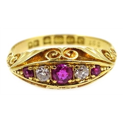  Edwardian 18ct gold ruby and diamond ring, Birmingham 1902  