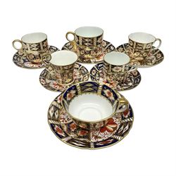  Six Royal Crown Derby cups and saucers all in imari pattern 2451, in various shapes  