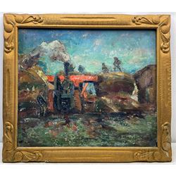 James Arundel (British 1875-1960): 'Threshing - Lincolnshire', oil on panel signed, titled and dated 1939 verso 59cm x 69cm
Provenance: exh. Wakefield City Art Gallery 'Seventeenth West Riding Artists Exhibition', labelled verso with artist's Bradford address