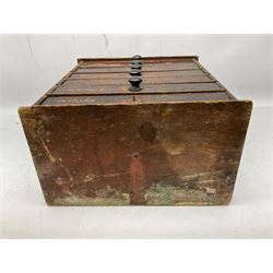 Early 20th Century Dewhurst table top chest, decorated with gilded 'Dewhurst's Sylko Machine Twist Strong Lustrous' lettering above six long drawers with names and numbers of cotton also detailed in gilt, H39cm